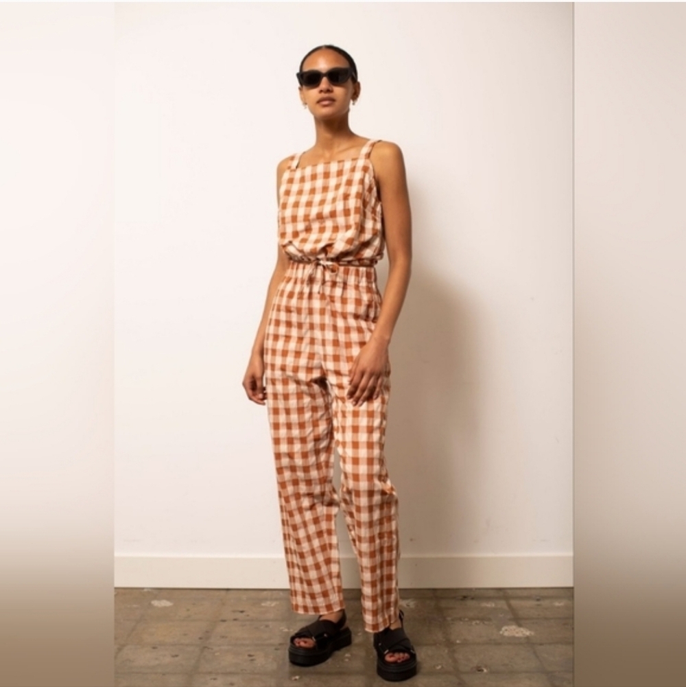SOLD Rita Row Alfi Plaid Organic Cotton Pull On Pants ONLY in Brown Check sz XS